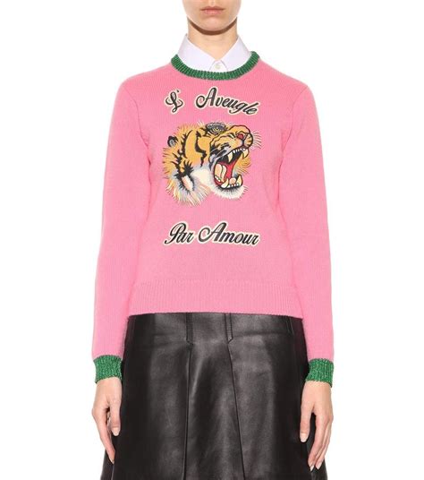 gucci pink tiger sweater|Gucci tiger brooch.